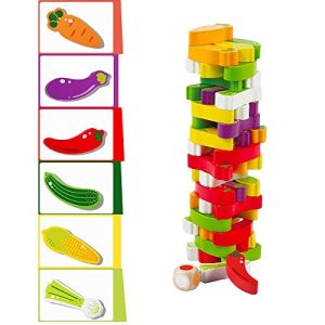 Arkmiido Wooden Stacking Board Games 54 Pieces for Kids Adult and Families with Fruit and Colours Tumble Tower Game Toy