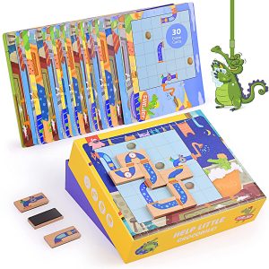 AWOTOY Magnetic Wooden Educational Toys - Logical Thinking Brain Game Featuring 30 Playful Challenges